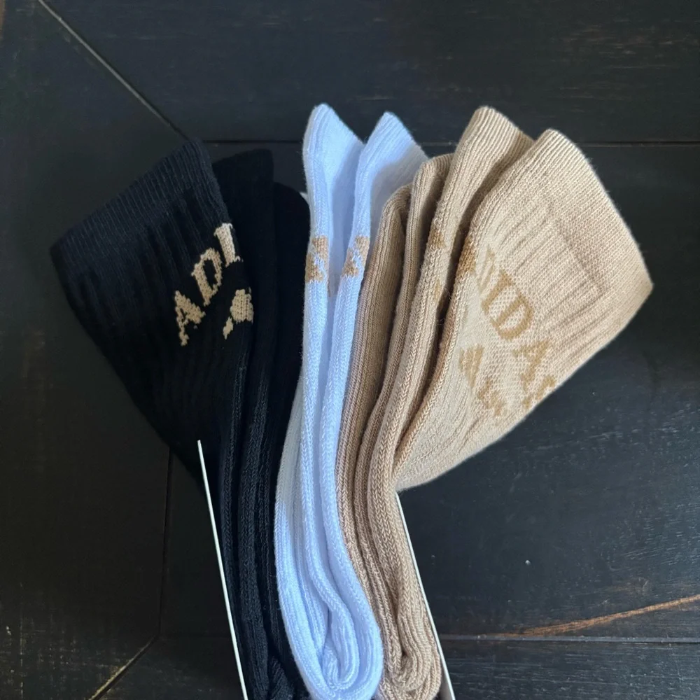ADIDAS M FOUNDATION SPORT 3-PACK CREW SOCKS Beige White Black NEW